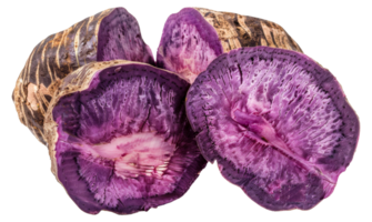 A purple vegetable is cut in half and has a purple center - stock .. png