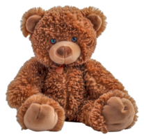 A brown teddy bear with blue eyes and a red ribbon around its neck - stock .. png