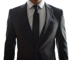 A man in a black suit and white shirt with a black tie - stock .. png