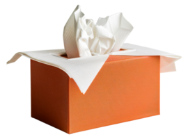 A box of tissues with a white paper on top - stock .. png