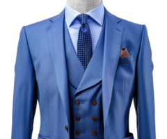 A man is wearing a blue suit with a tie and a pocket square - stock .. png