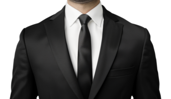 A man in a black suit and white shirt with a black tie - stock .. png