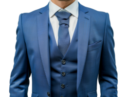 A man in a blue suit and white shirt is wearing a blue tie - stock .. png