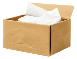 A brown cardboard box with white tissue paper inside - stock .. png