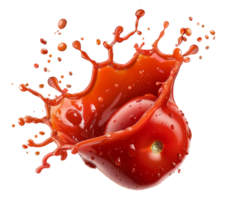 Fresco maduro Tomates con un chapoteo de rojo salsa en transparente antecedentes - valores .. png