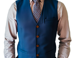 A man wearing a blue vest and a pink shirt - stock .. png