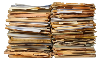 Piled up old files and worn folders, cut out - stock .. png