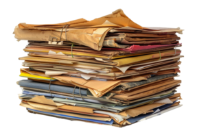 Stack of cluttered files and colorful paper, cut out - stock . png