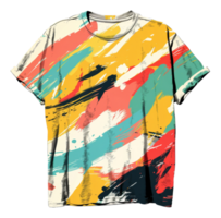 Abstract art print t-shirt in bold colors on transparent background - stock . png