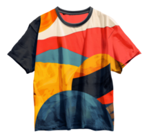 Abstract art print t-shirt in bold colors on transparent background - stock . png