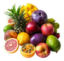 Lush assortment of tropical fruits and pineapple on transparent background - stock .. png