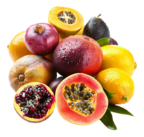 Lush assortment of tropical fruits on transparent background - stock .. png