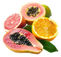 sortiert Zitrusfrüchte Früchte mit Papaya und Leidenschaft Obst auf transparent Hintergrund - - Lager .. png