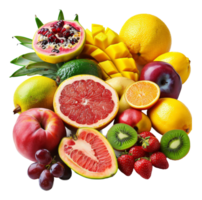 Exotic tropical fruit assortment with fresh leaves on transparent background - stock .. png