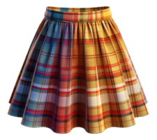 Colorful pleated skirt in autumnal plaid pattern on transparent background - stock .. png