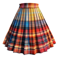 Colorful pleated skirt in autumnal plaid pattern on transparent background - stock .. png