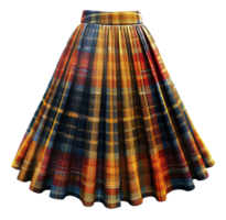 Colorful pleated skirt in autumnal plaid pattern on transparent background - stock .. png