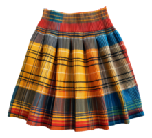 Colorful pleated skirt in autumnal plaid pattern on transparent background - stock .. png