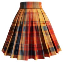 Colorful pleated skirt in autumnal plaid pattern on transparent background - stock .. png