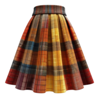 Colorful pleated skirt in autumnal plaid pattern on transparent background - stock .. png