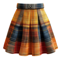 Colorful pleated skirt in autumnal plaid pattern on transparent background - stock .. png