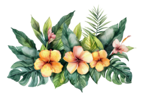 aquarelle tropical fleurs et feuillage arrangement sur transparent Contexte - Stock . png