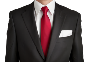 A man in a suit and tie with a red tie and a white pocket square - stock .. png