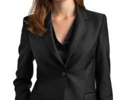 A woman is wearing a black suit jacket and a black blouse - stock .. png