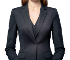 A woman is wearing a black jacket and standing in front - stock .. png