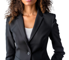 A woman wearing a black business suit with a white shirt - stock .. png