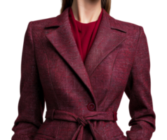 A woman is wearing a red jacket with a black tie - stock .. png