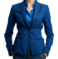 un mujer en un azul traje chaqueta y azul camisa - valores .. png