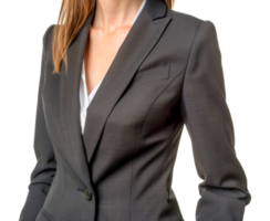 A woman is wearing a black jacket and white shirt - stock .. png