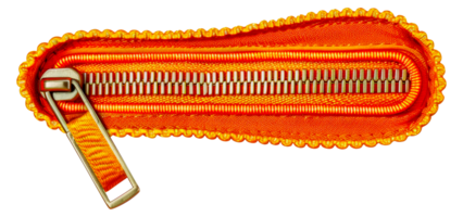 A zipper pull is shown in orange and silver - stock .. png