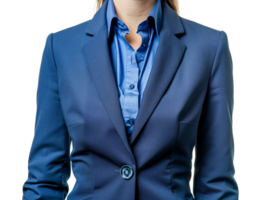 A woman is wearing a blue suit jacket and a blue shirt - stock .. png