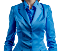 A woman is wearing a blue suit jacket and a blue shirt - stock .. png