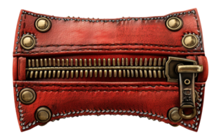 A red leather purse with a zipper on the side - stock .. png