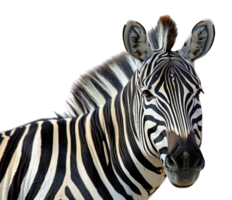 un' zebra è guardare a il telecamera con suo testa inclinata - azione .. png