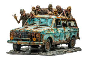 Group of zombies surrounding old car, cut out - stock .. png