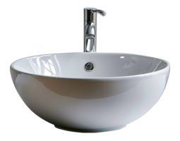 Modern ceramic sink with chrome faucet, cut out - stock .. png