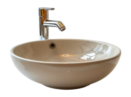 Modern ceramic sink with chrome faucet, cut out - stock .. png