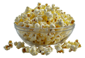 Crisp popcorn in a clear glass bowl, cut out - stock .. png