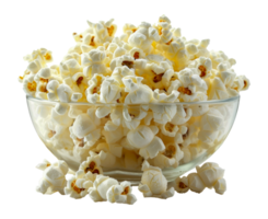 Crisp popcorn in a clear glass bowl, cut out - stock .. png