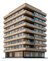 Modern apartment building with balconies and reflections, cut out - stock . png
