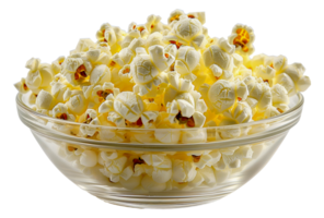 Crisp popcorn in a clear glass bowl, cut out - stock .. png