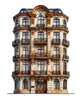 Elegant French baroque architecture with golden accents, cut out - stock .. png