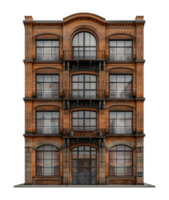 Vintage brick apartment building with iron balconies, cut out - stock .. png