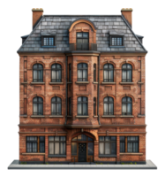 Classic brick townhouse with mansard roof, cut out - stock .. png