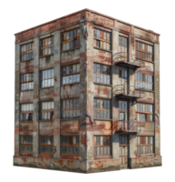 Aged industrial brick building with rust and grunge texture, cut out - stock .. png