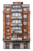 Contemporary brick apartment building with concrete elements, cut out - stock .. png